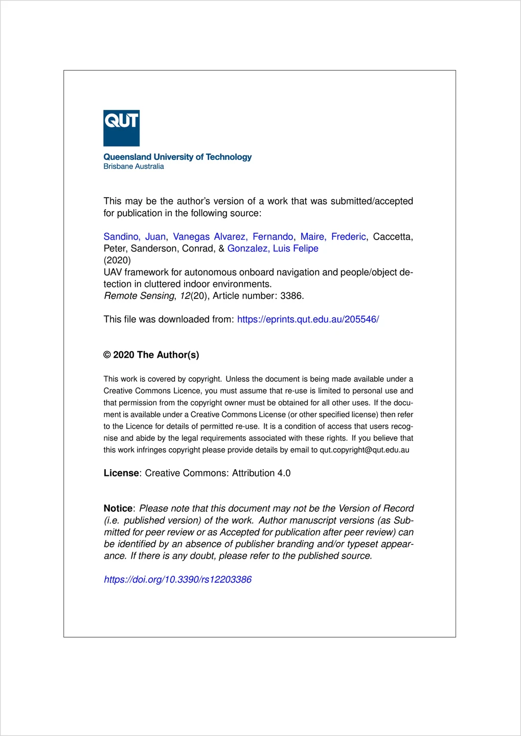 QUT repository cover with the paper title, authors, DOI and CC BY 4.0 license
