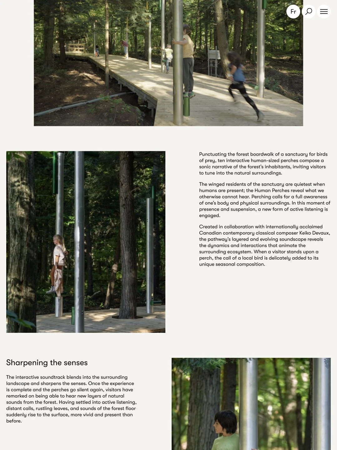 Original project description and photographs showing visitors using Human Perches