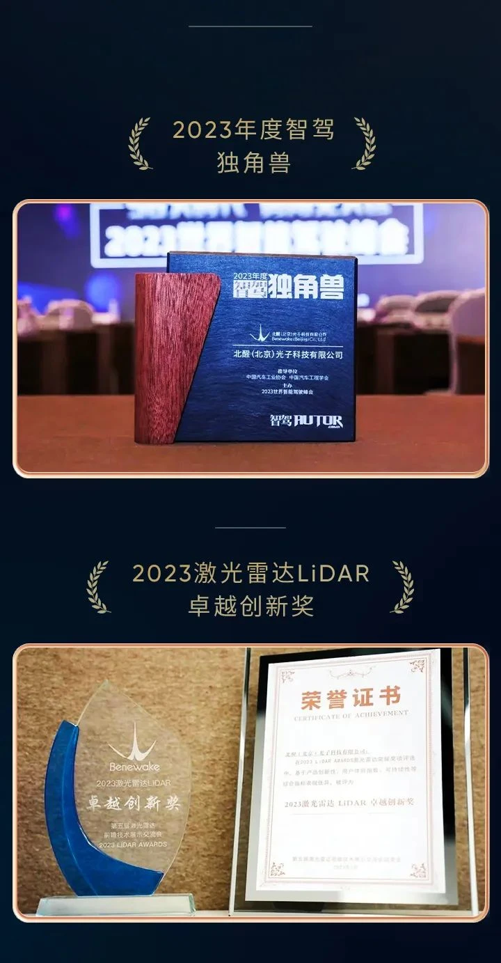 2023年度智驾独角兽及2023激光雷达LiDAR卓越创新奖奖杯与证书