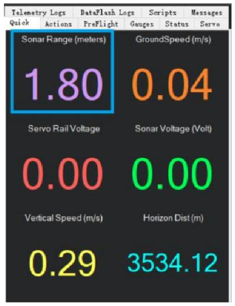 Application of TF02-Pro IIC in Pixhawk — source page 6, Sonar Range display